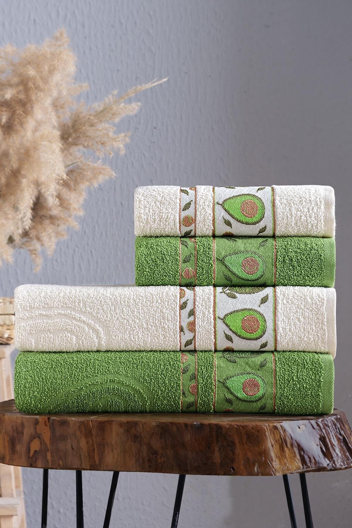 Murdum Home Set of 4 Cotton Avocado Bath Towels Turkish Bath Set