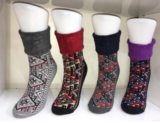 8 Pairs of Winter Towel Boot Socks with Kilim Pattern