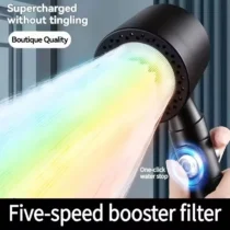 Massage Spa Pressurized Shower Head With Filter 5 Modes High Pressure Shower Water Saving One-Key Stop Water Handheld Showerhead